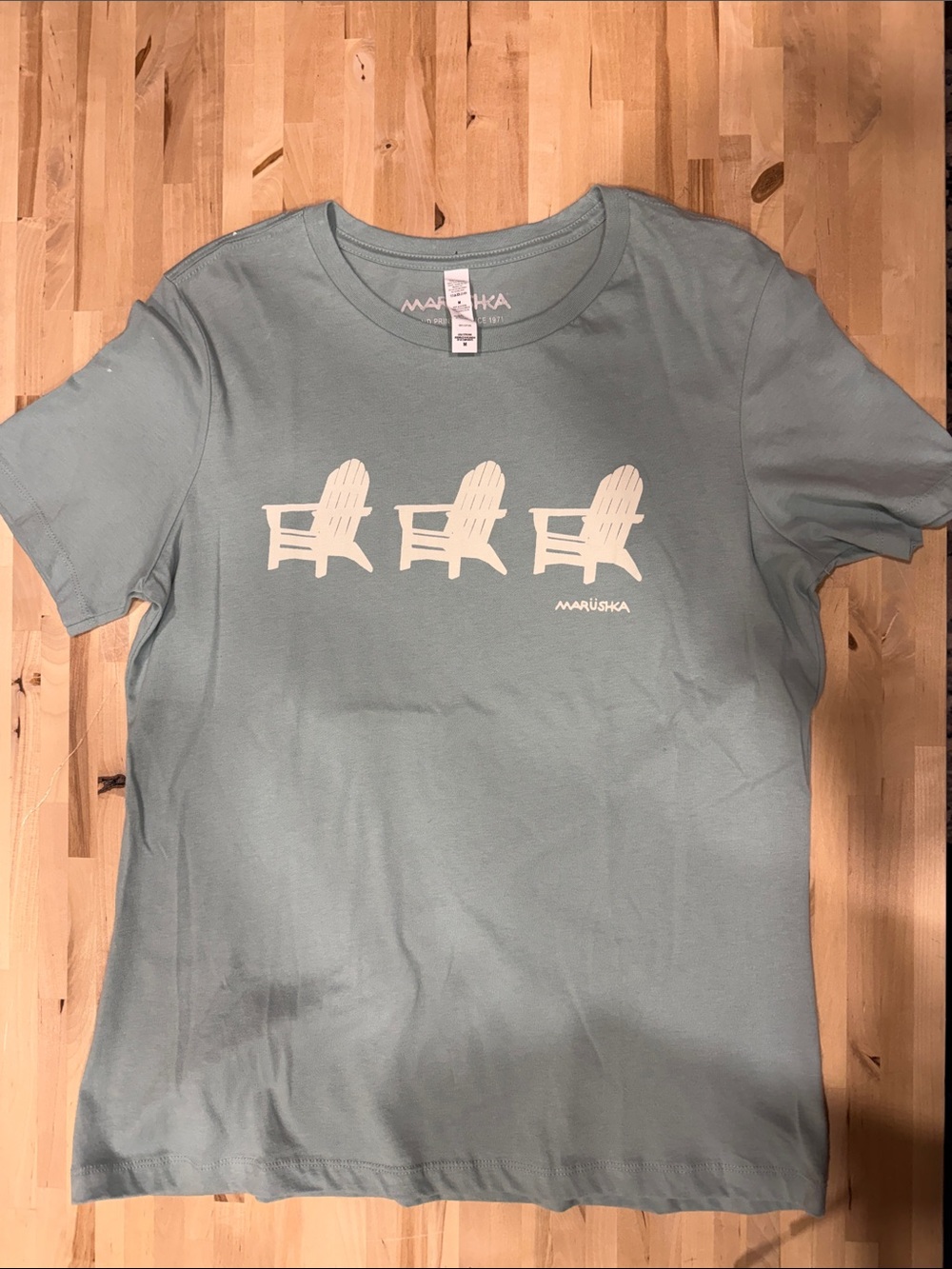 Marushka Women's Seafoam Short Sleeve Tee with Adirondack Chairs